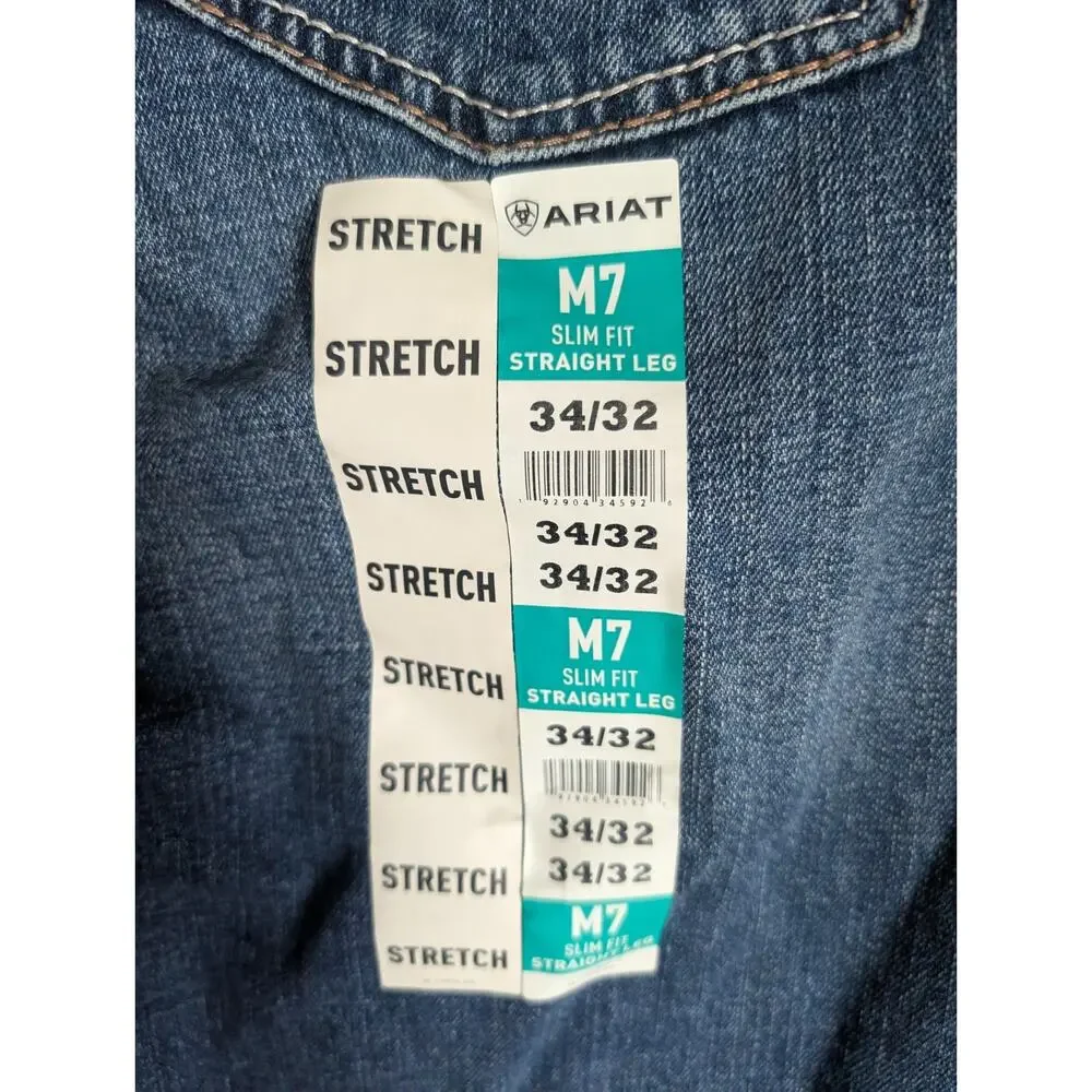 Ariat M7 Series Jeans Mens 34x32 Blue Denim Stretch Slim Fit Straight Leg NWT